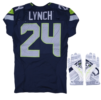 2014 Marshawn Lynch Game Used Seattle Seahawks Jersey and Gloves